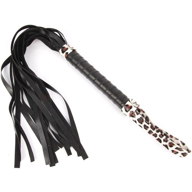 Черный флоггер с черно-леопардовой ручкой Notabu - 49 см