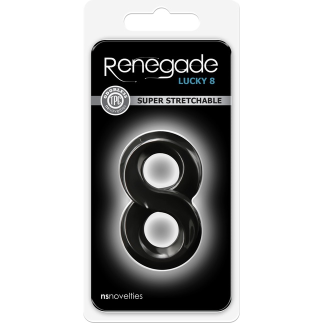 Черное эрекционное кольцо с подхватом мошонки Lucky 8 - Renegade. Фотография 2.