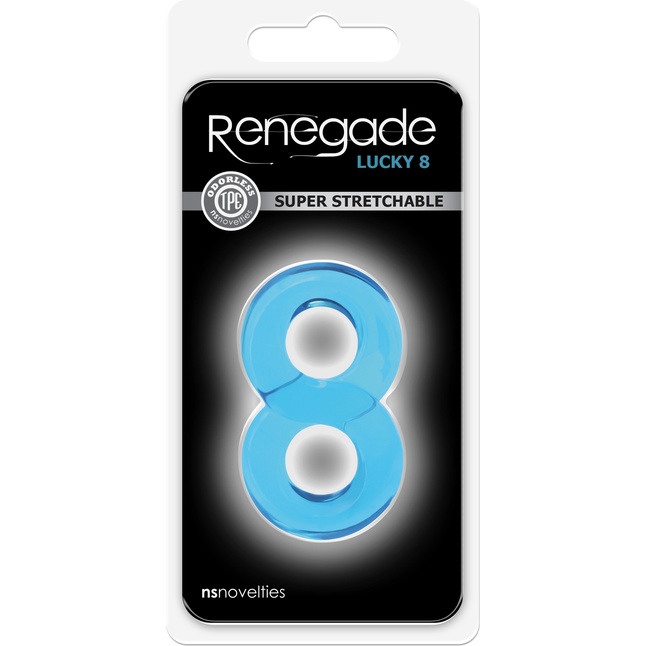 Голубое эрекционное кольцо с подхватом мошонки Lucky 8 - Renegade. Фотография 2.