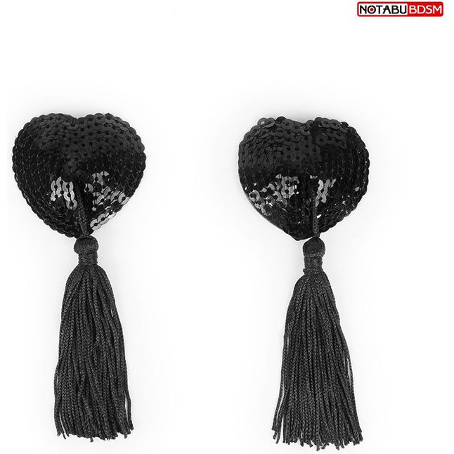 Черные текстильные пестисы в форме сердечек с кисточками - NOTABU