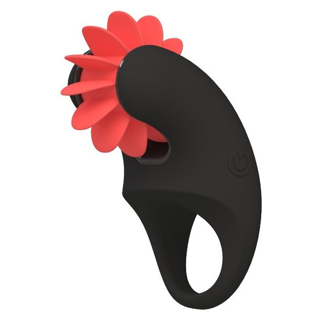 Черное эрекционное кольцо KISS с движущимися лепестками