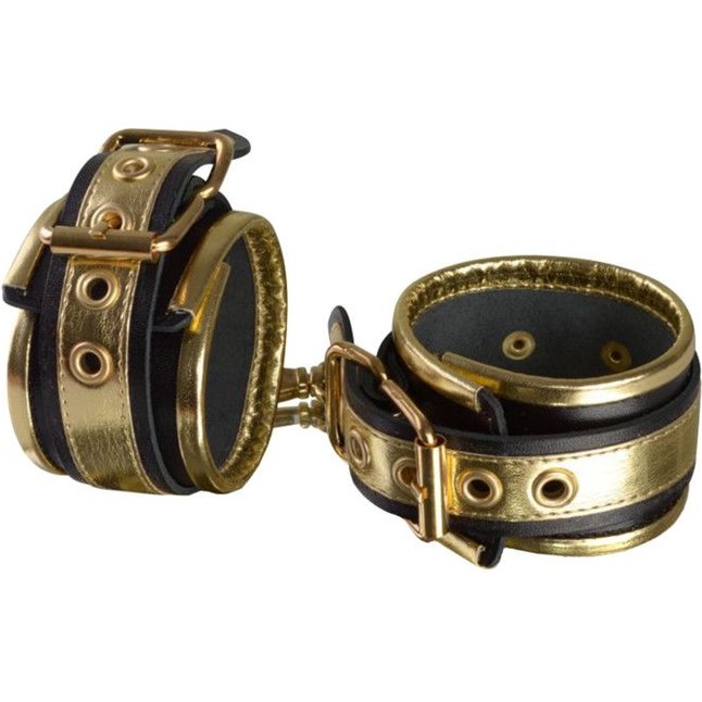 Золотисто-чёрные кожаные наручники - BDSM accessories