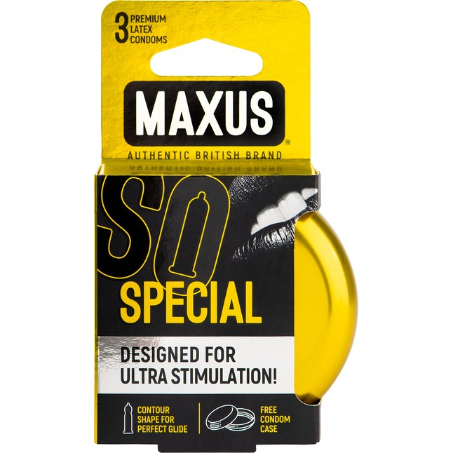 Презервативы с точками и рёбрами в железном кейсе MAXUS Special - 3 шт