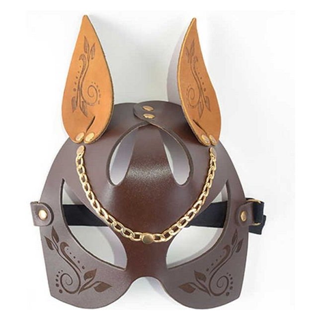 Коричневая маска кошки из натуральной кожи - BDSM accessories