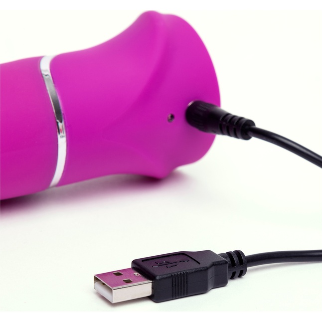 Фиолетовый вибратор с клиторальным стимулятором Beaded G-Spot Rechargeable Rabbit Vibrator - 24 см.. Фотография 5.