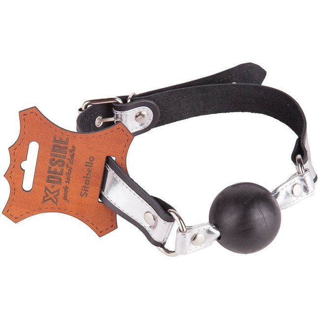 Кляп-шарик на серебристо-черных ремешках - BDSM accessories. Фотография 3.