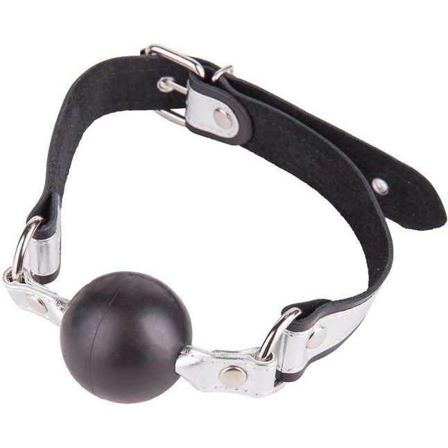 Кляп-шарик на серебристо-черных ремешках - BDSM accessories