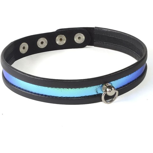 Узкий сине-черный ошейник с голографией - BDSM accessories