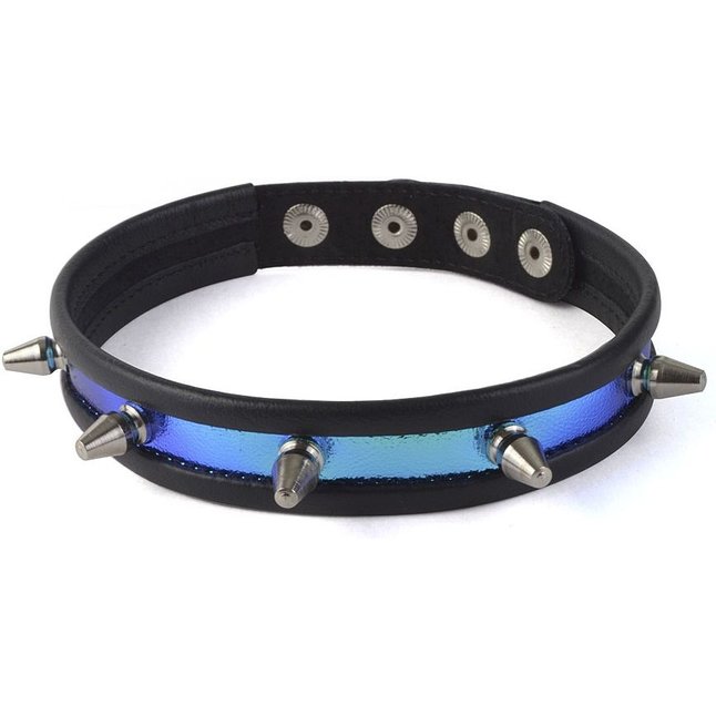 Сине-черный узкий ошейник с шипами - BDSM accessories