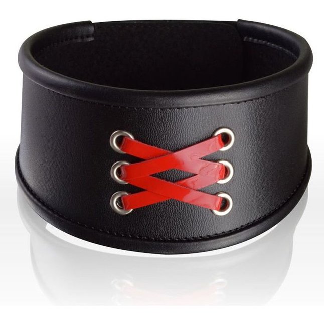 Широкий ошейник с декоративной красной шнуровкой - BDSM accessories