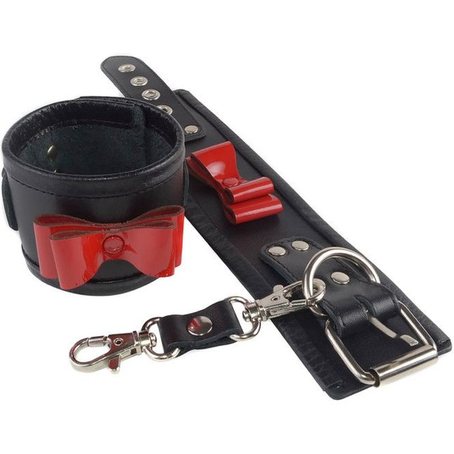 Черные наручники с красными лаковыми бантами - BDSM accessories