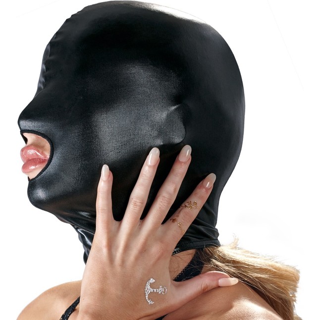 Черная эластичная маска на голову с отверстием для рта - Bad Kitty. Фотография 4.