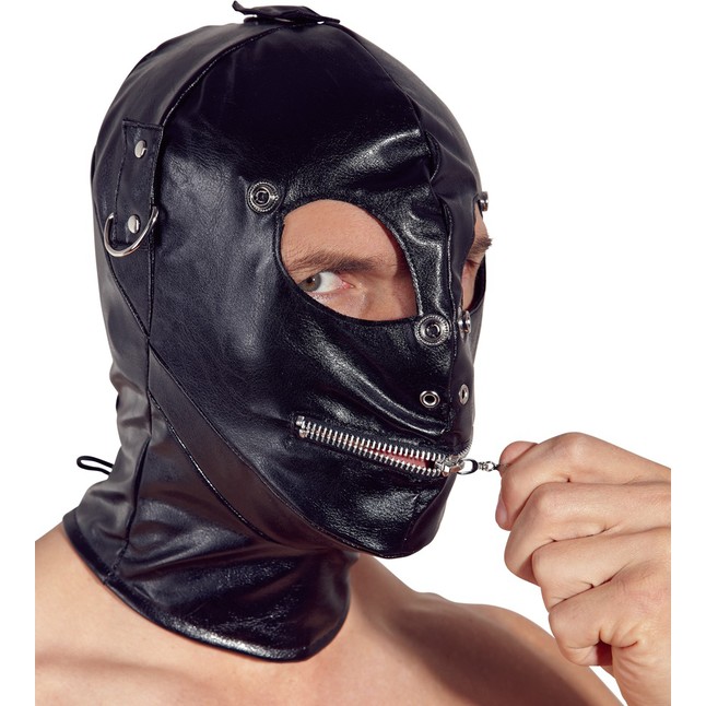 Маска на голову с отверстиями для глаз и рта Imitation Leather Mask - Fetish Collection. Фотография 4.