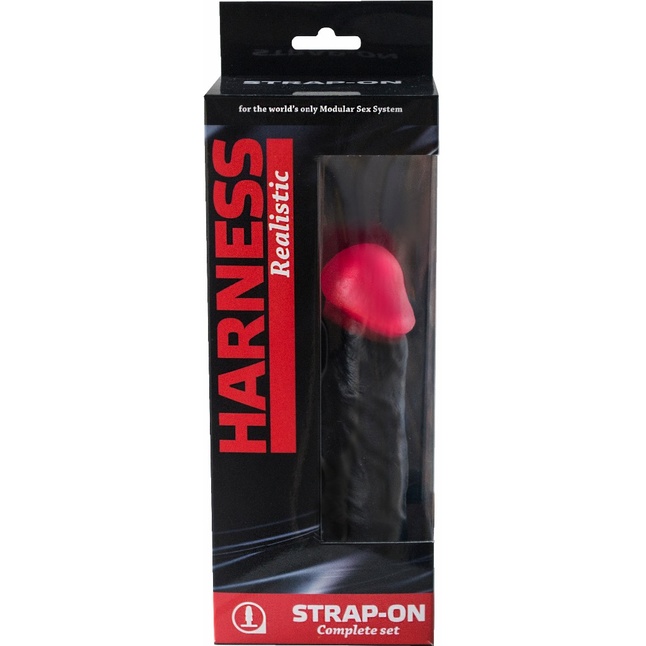 Страпон Harness Realistic с розовой головкой - 17,8 см. Фотография 3.