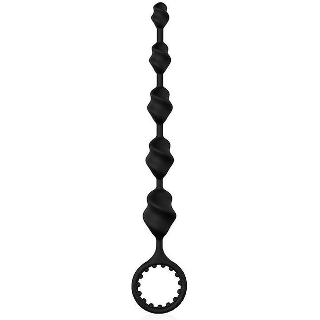Черная анальная цепочка-елочка с колечком-ограничителем - 23,1 см - SEX EXPERT