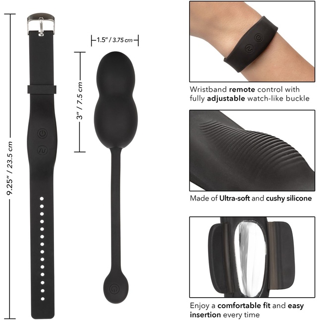 Черные вагинальные виброшарики с браслетом-пультом Wristband Remote Ultra-Soft Kegel System. Фотография 6.