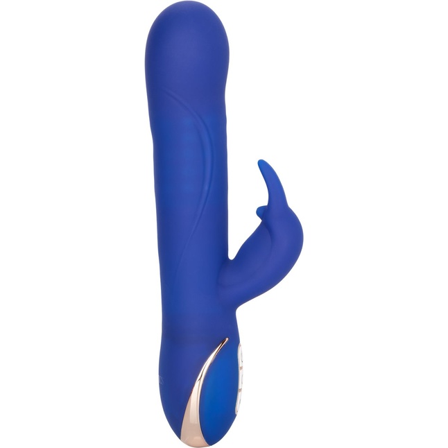 Синий вибратор Signature Silicone Rotating Beaded Rabbit с клиторальным отростком - 22,75 см - Jack Rabbits. Фотография 3.
