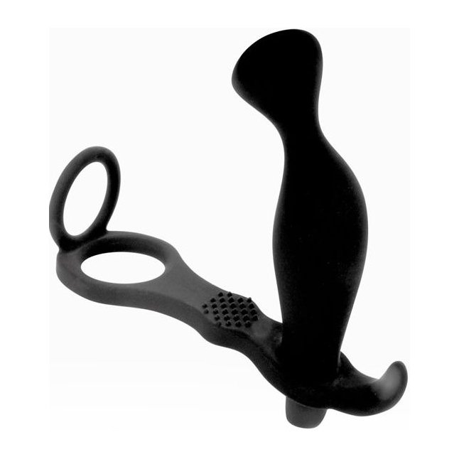 Черное эрекционное кольцо с анальным вибростимулятором Cockring and Anal Pleasure - SEX EXPERT