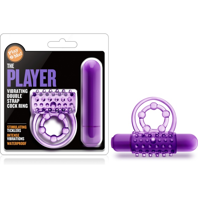 Фиолетовое эрекционное виброкольцо The Player Vibrating Double Strap Cock Ring - Play With Me. Фотография 6.