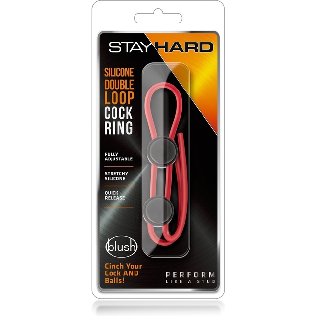 Красное силиконовое лассо на пенис с двумя утяжками Silicone Double Loop Cock Ring - Stay Hard. Фотография 5.