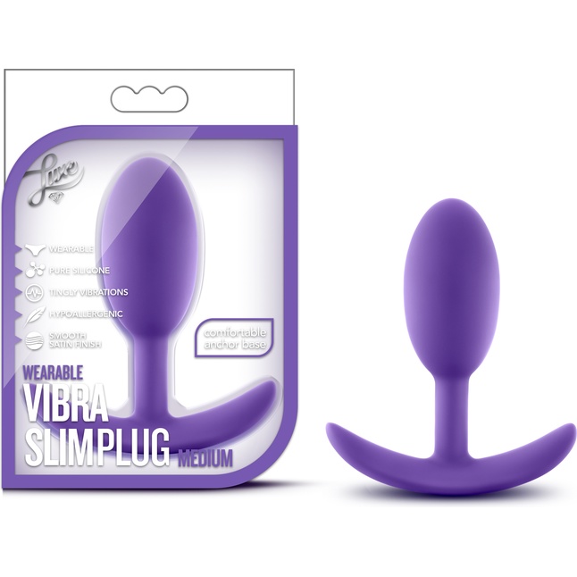 Фиолетовая анальная пробка Wearable Vibra Slim Plug Medium - 10,1 см. - Luxe. Фотография 6.