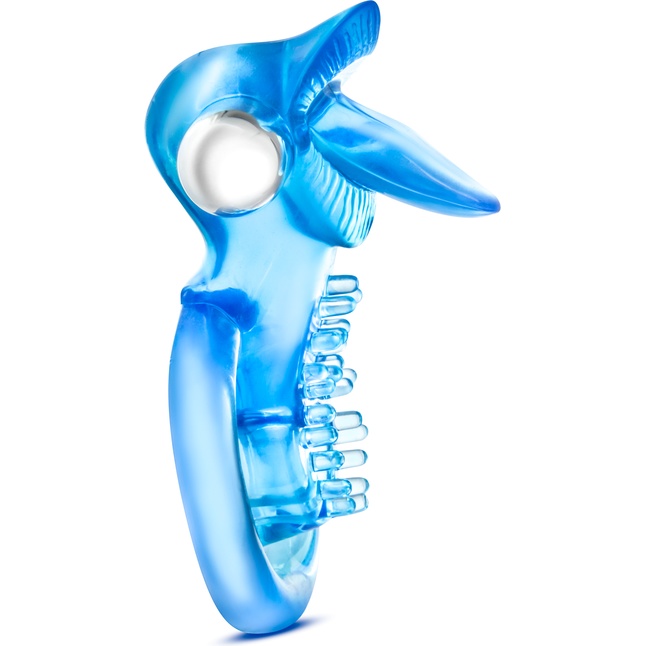 Голубое эрекционное виброкольцо 10 Function Vibrating Tongue Ring - Stay Hard. Фотография 3.