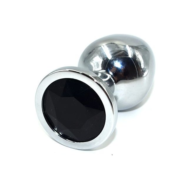 Серебристая анальная пробка из нержавеющей стали с черным кристаллом - 8,5 см - Kanikule anal plugs