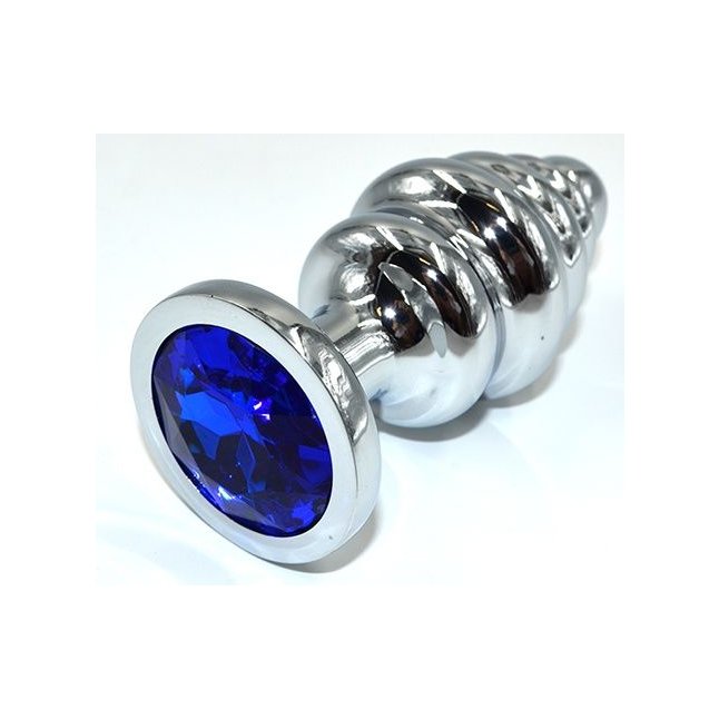 Серебристая анальная пробка из нержавеющей стали с синим кристаллом - 8,8 см. - Kanikule anal plugs