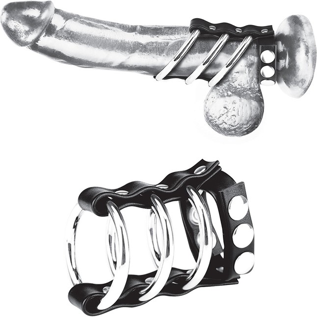 Тройное металлическое кольцо на пенис с регулируемым ремешком