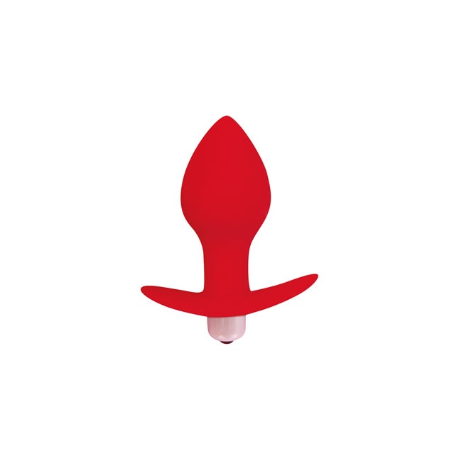 Красная коническая анальная вибровтулка с ограничителем - 8 см - SWEET TOYS