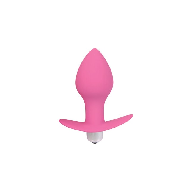 Розовая коническая анальная вибровтулка с ограничителем - 8 см - SWEET TOYS