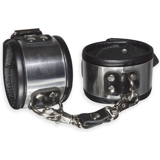 Эффектные серебристо-черные наручники с металлическим блеском - BDSM accessories