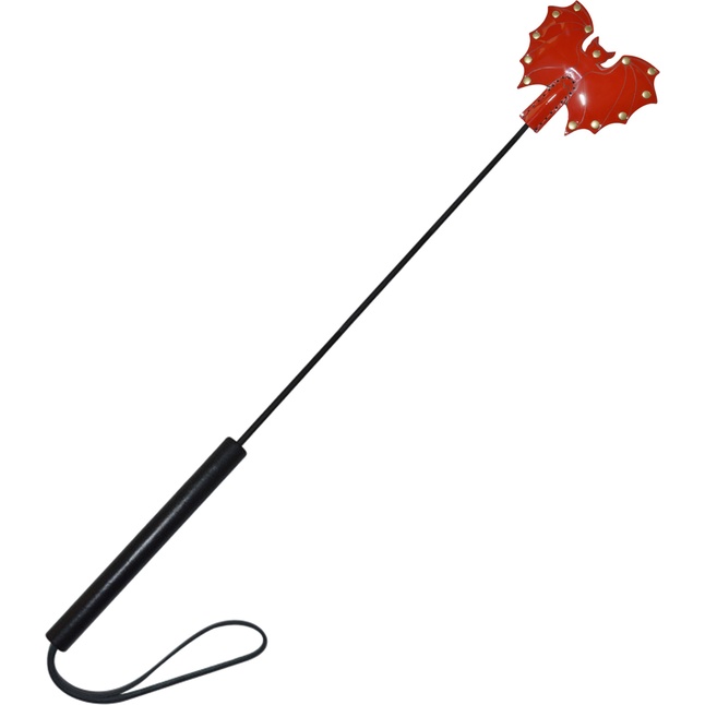 Стек с красным лаковым кожаным шлепком в виде летучей мыши - 60 см - BDSM accessories