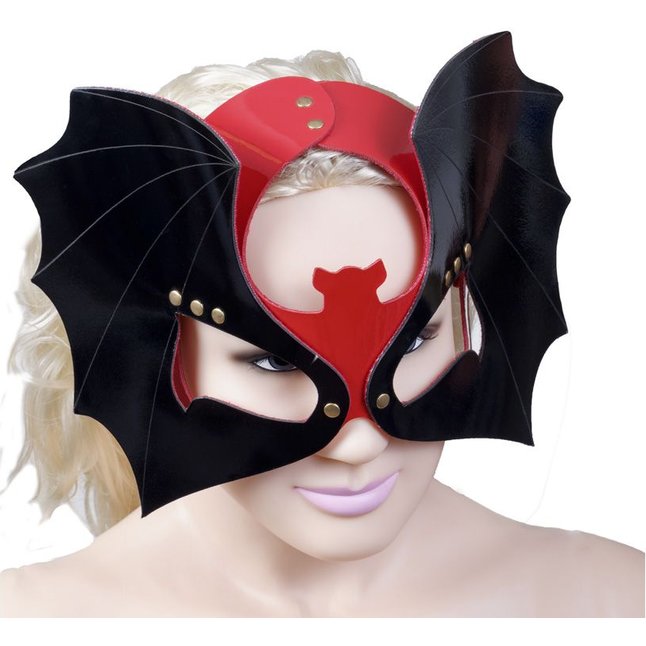 Маска на глаза Летучая мышь из черной и красной лаковой кожи - BDSM accessories. Фотография 3.