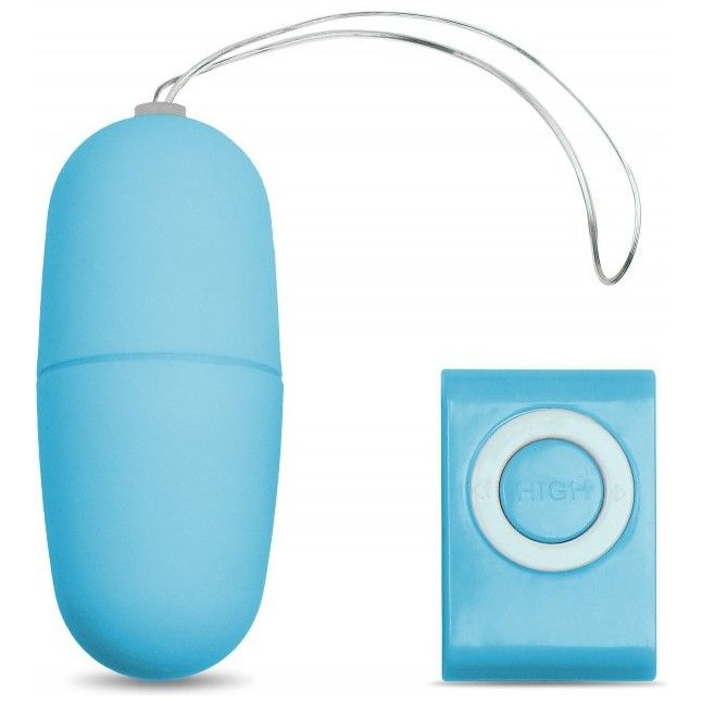 Голубое виброяйцо с пультом управления - 7 см - Классика секса