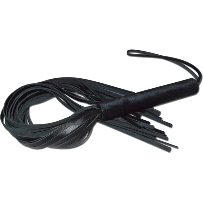 Чёрная кожаная плеть с жесткой ручкой - 63 см - BDSM accessories