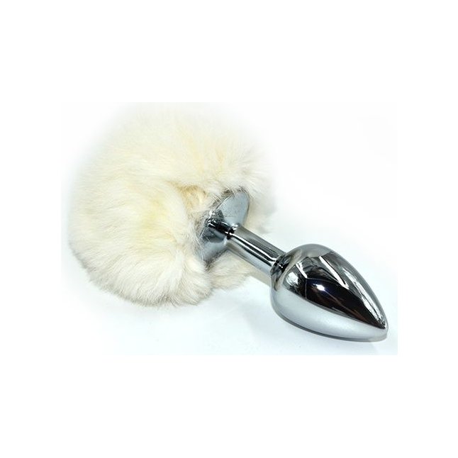 Серебристая округлая анальная пробка с заячьим хвостиком белого цвета - 11,5 см - Kanikule anal plugs