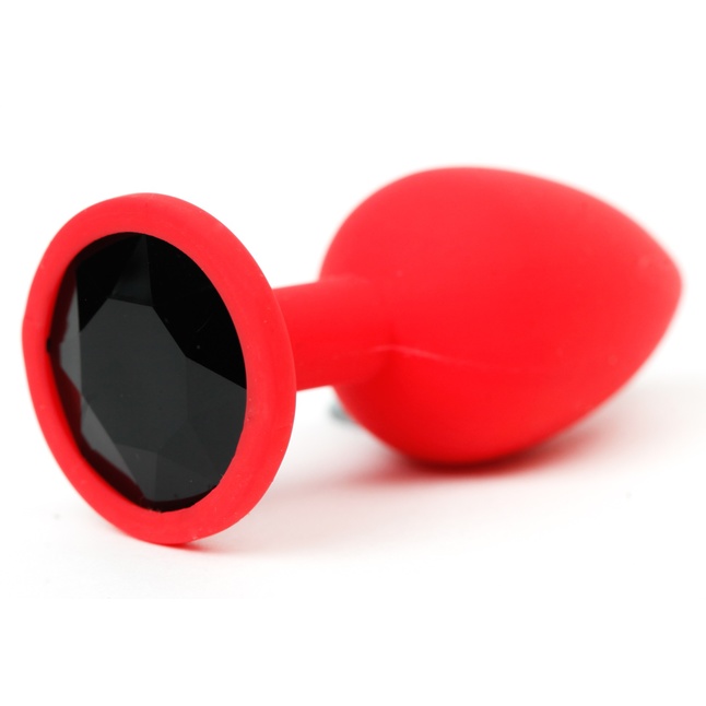 Красная анальная пробка с черным стразом - 7,6 см