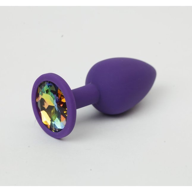 Фиолетовая анальная пробка с радужным стразом - 7,6 см. Фотография 3.