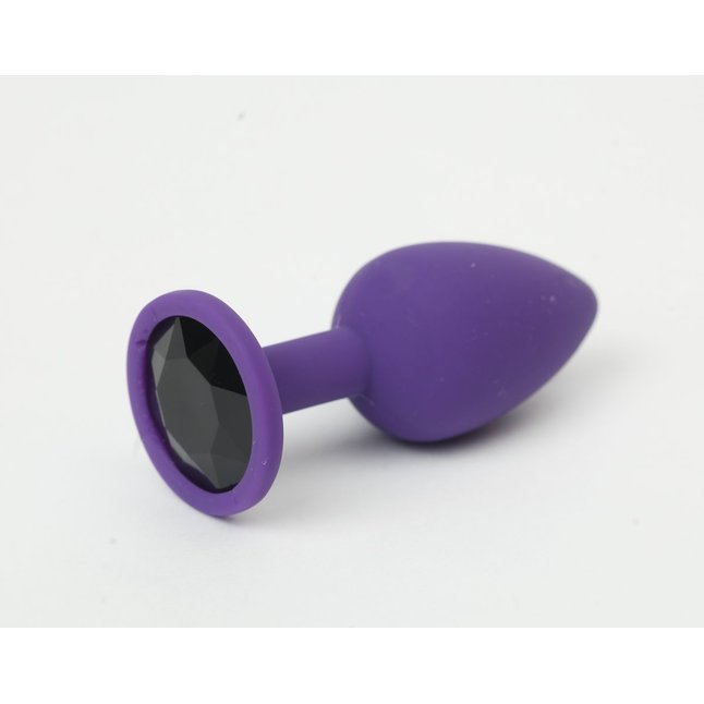Фиолетовая анальная пробка с черным стразом - 7,6 см. Фотография 3.