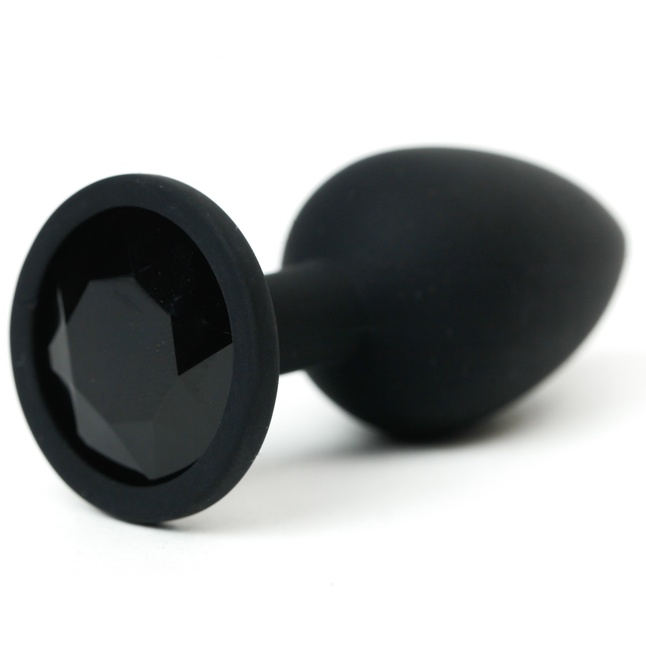 Черная анальная пробка с черным стразом - 7,6 см
