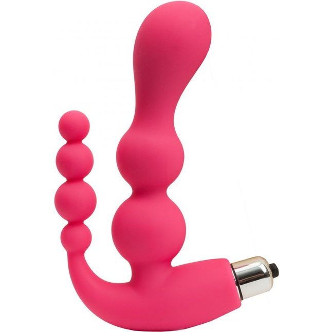 Розовый анально-вагинальный вибромассажер - 17 см