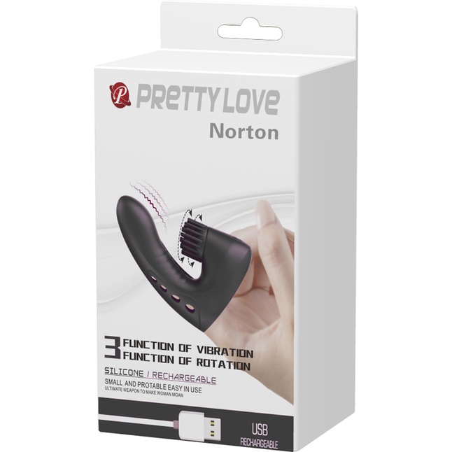 Черная вибронасадка на палец Norton с клиторальной щеточкой - Pretty Love. Фотография 8.