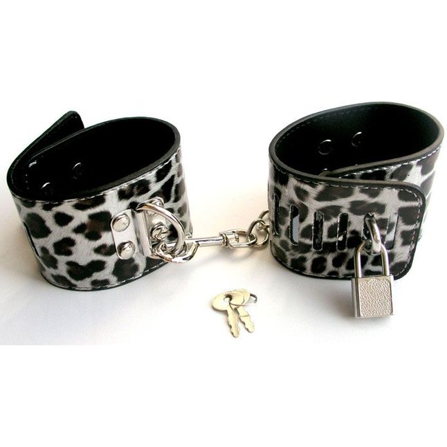 Леопардовые наручники на металлической сцепке с замком - NOTABU