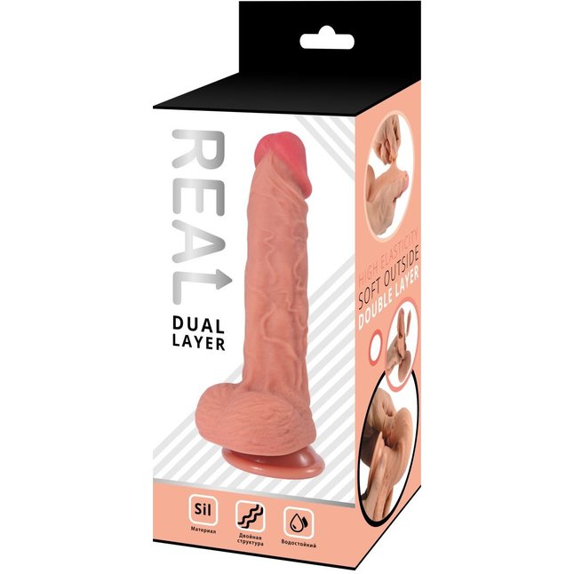 Телесный реалистичный фаллоимитатор Real Dual Layer - 23 см. Фотография 2.