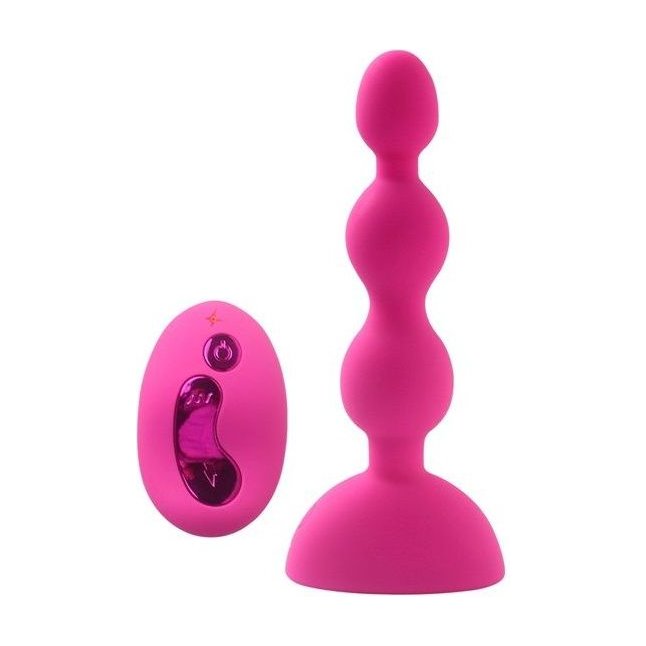 Розовый анальный вибростимулятор Anal Beads S с пультом ДУ - 14,5 см.