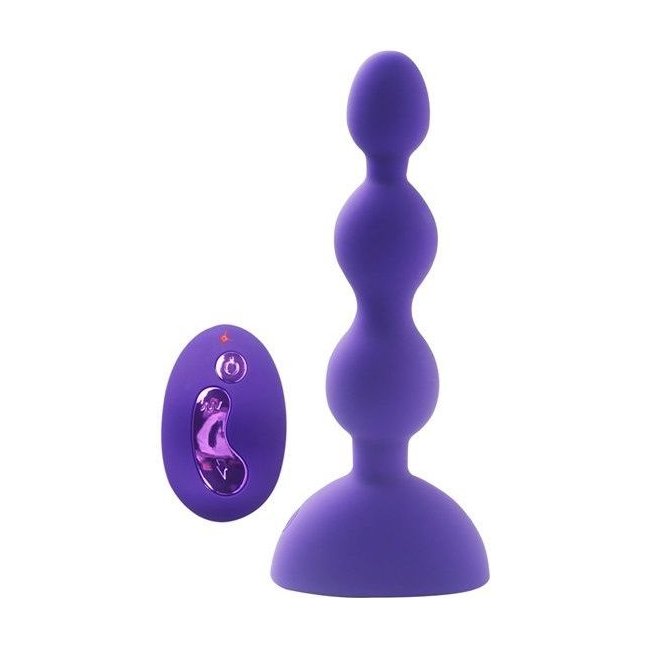 Фиолетовый анальный вибростимулятор Anal Beads S с пультом ДУ - 14,5 см.