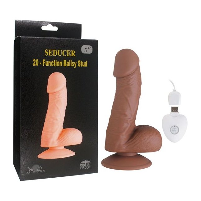 Коричневый вибратор SEDUCER 20 Function Ballsy Stud - 16,5 см. Фотография 3.