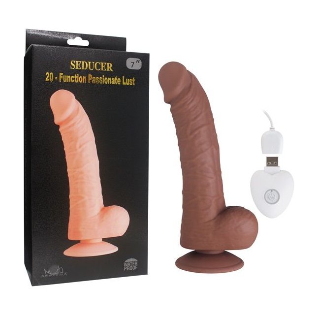 Коричневый вибратор SEDUCER 20 Function Passionate Lust - 22,5 см. Фотография 3.