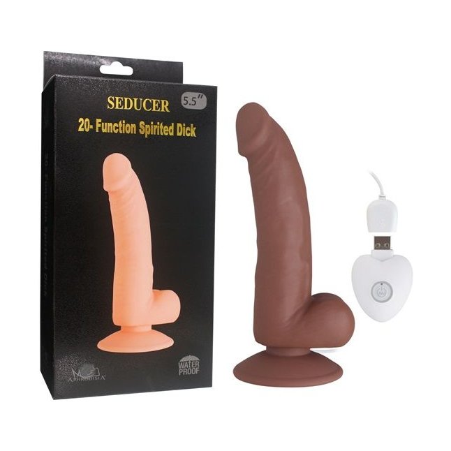 Коричневый вибратор SEDUCER 20 Function Spirited Dick - 19 см. Фотография 3.